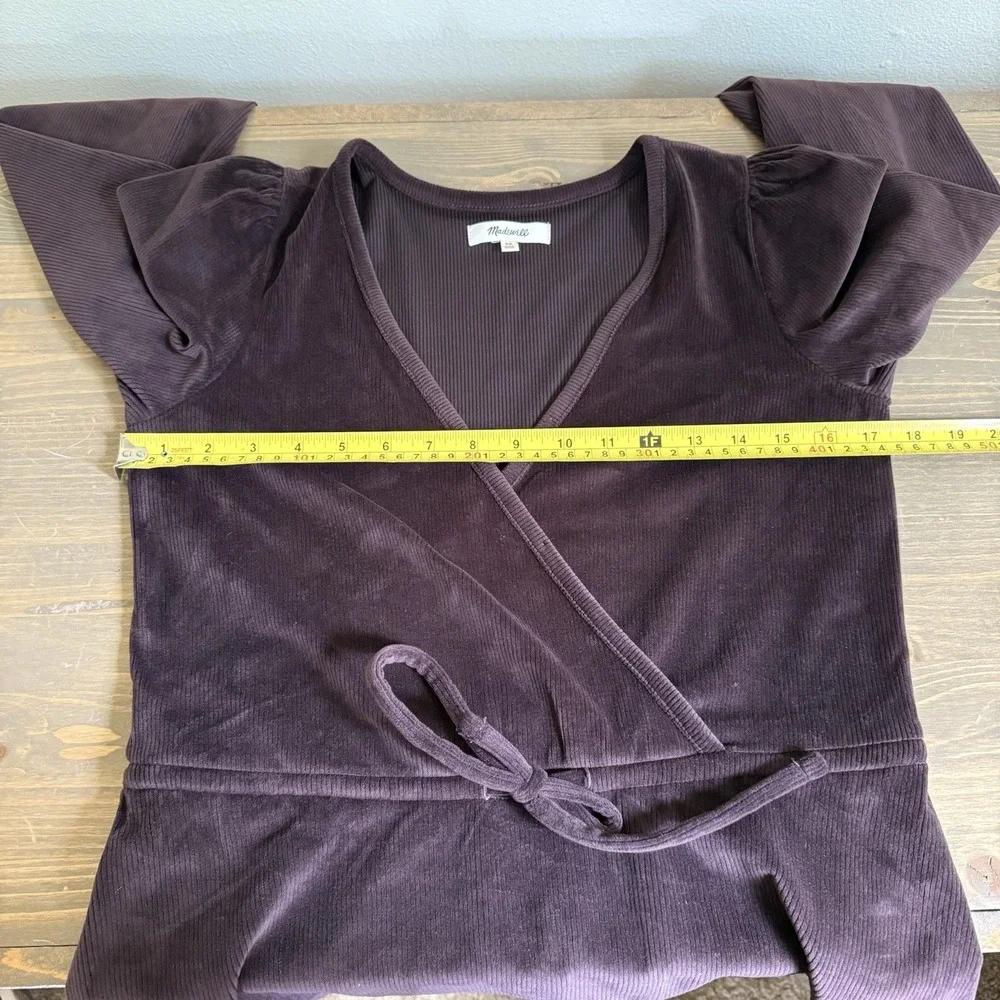 Madewell Womens XS Brown Spiced Raisin Corduroy Tie-Front Faux-Wrap Top‎ Blouse